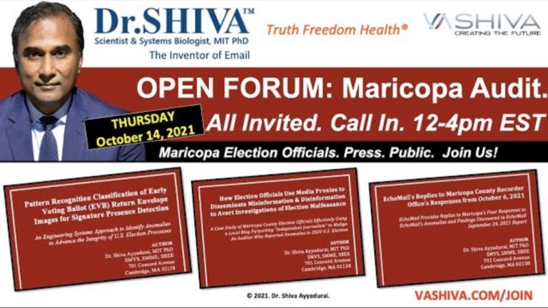 REMINDER: Today at 12-4 Eastern: Dr. Shiva Invites Maricopa Election Officials to Open Dialog on Audit Results