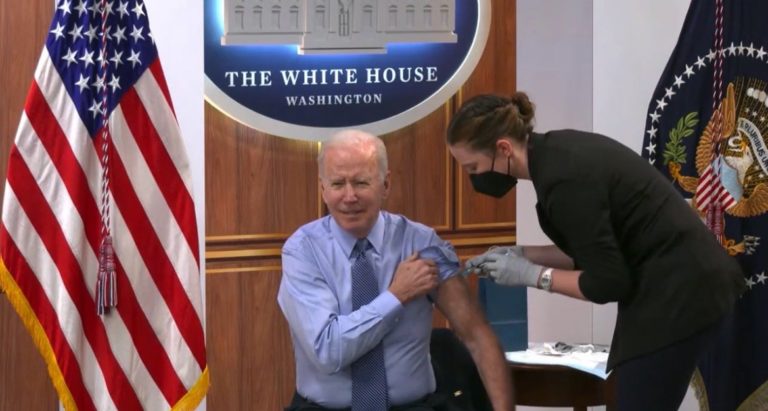 “I’m Not Sure Why I’m Doing it on Stage” – Biden Rolls Up His Sleeve, Gets ‘Second Booster’ Shot on Fake White House Set (VIDEO)