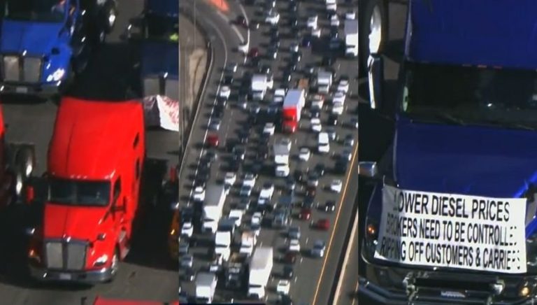 Truckers Shutdown LA Freeway In Protest Of Biden’s Fuel Prices